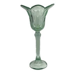 Vintage Recycled Green Glass Decor Flower Candle Holders Long Stem 13" Tall